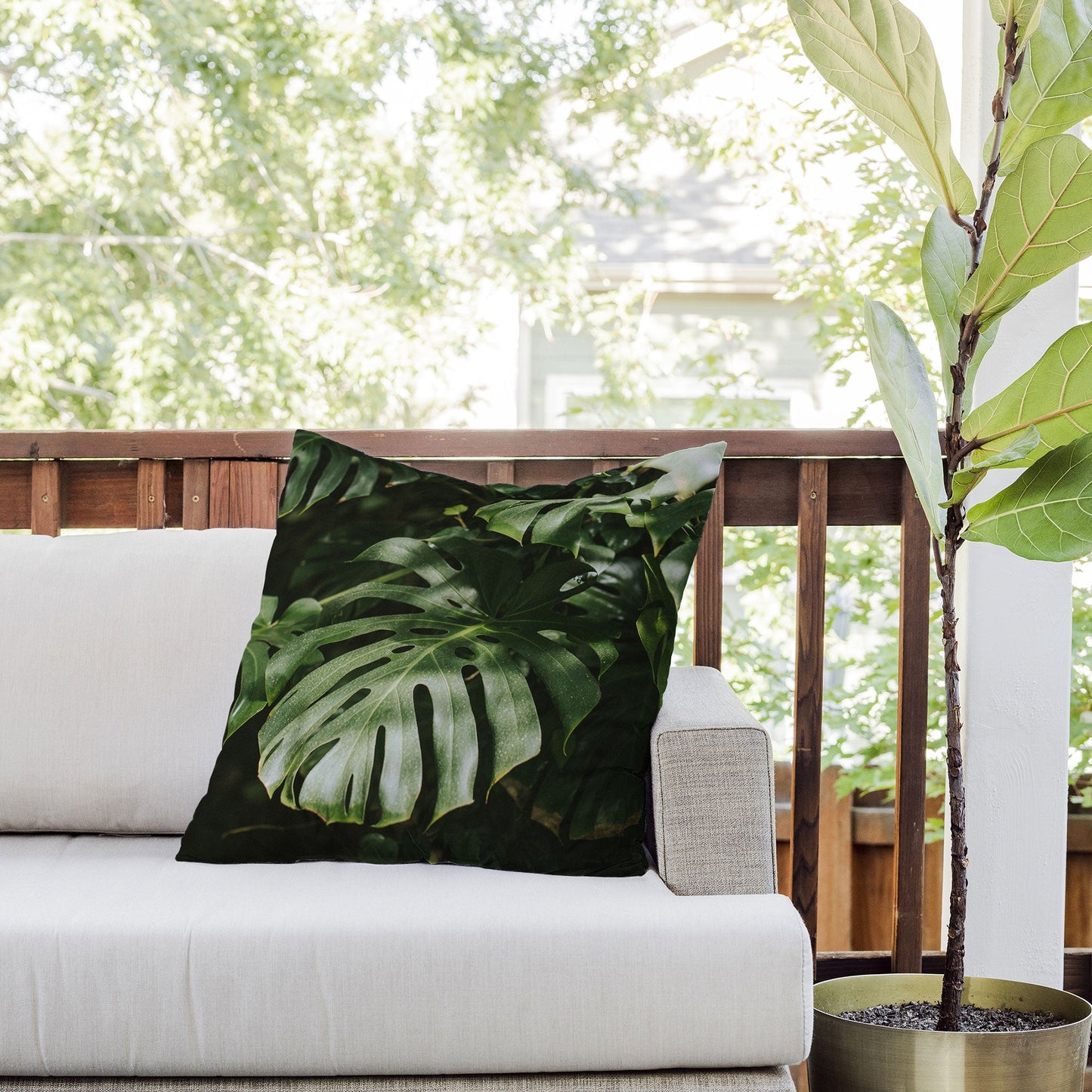 Hello Twiggs Monstera Leaves Outdoor Throw Pillow