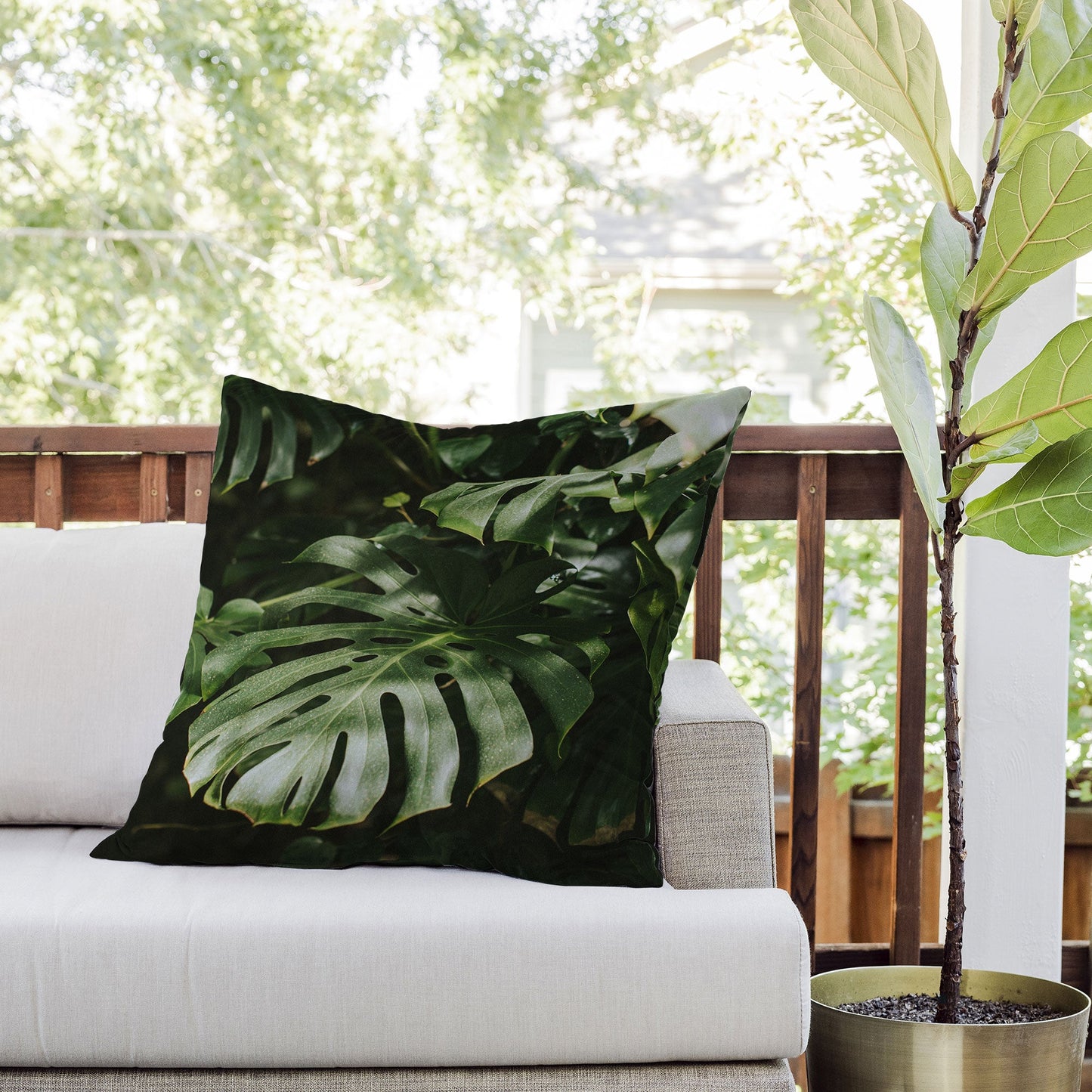 Hello Twiggs Monstera Leaves Outdoor Throw Pillow