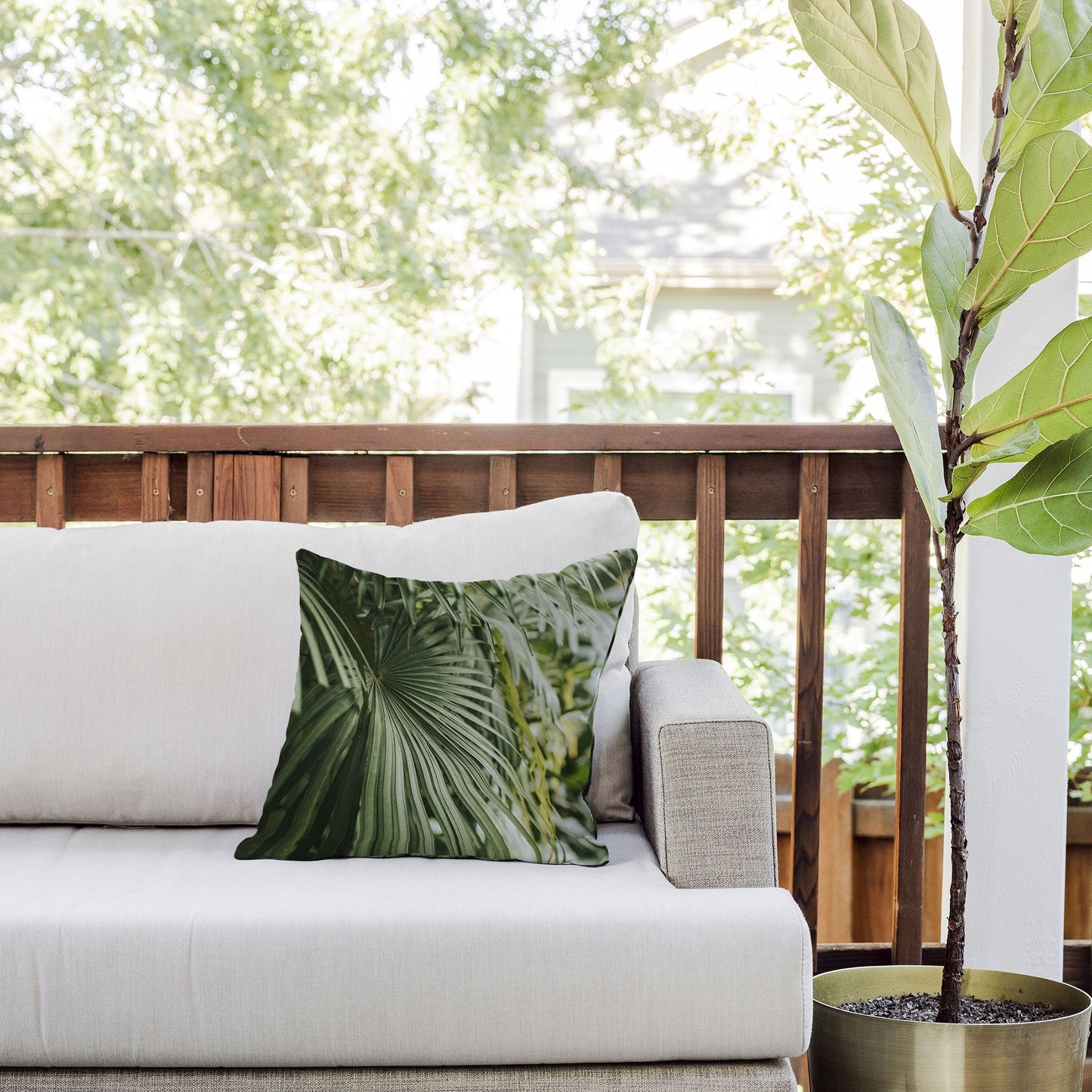 Hello Twiggs Tropical Green Palm Outdoor Throw Pillow