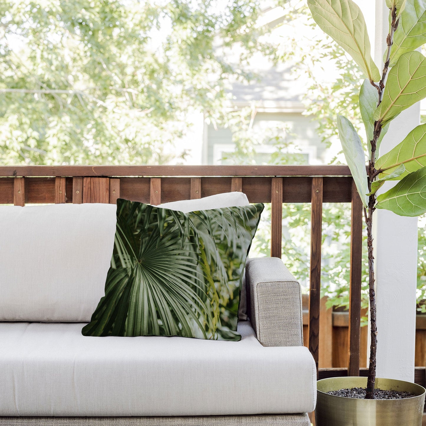 Hello Twiggs Tropical Green Palm Outdoor Throw Pillow