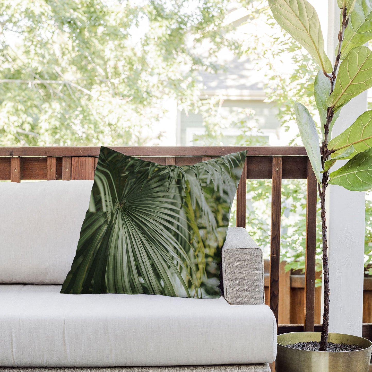 Hello Twiggs Tropical Green Palm Outdoor Throw Pillow