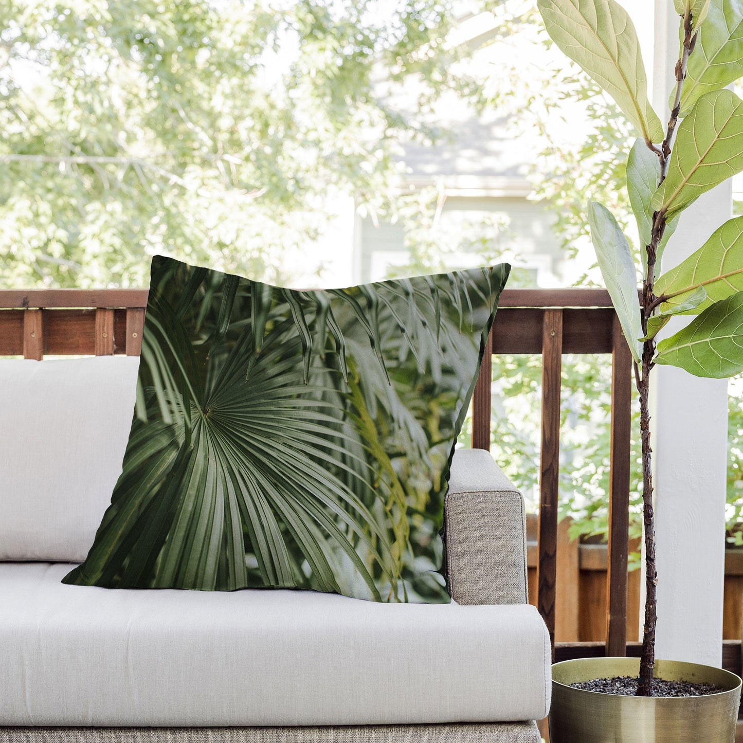 Hello Twiggs Tropical Green Palm Outdoor Throw Pillow