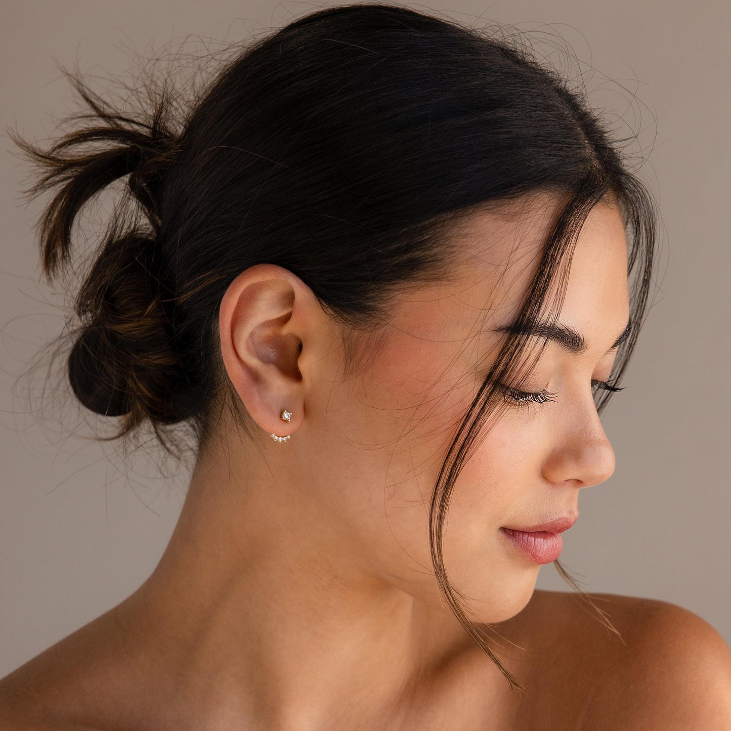 Diamond Ear Jacket Earrings by Caitlyn Minimalist • Dainty Front Back Crystal Stud Earrings • Art Deco Jewelry • Maid of Honor Gift • ER551