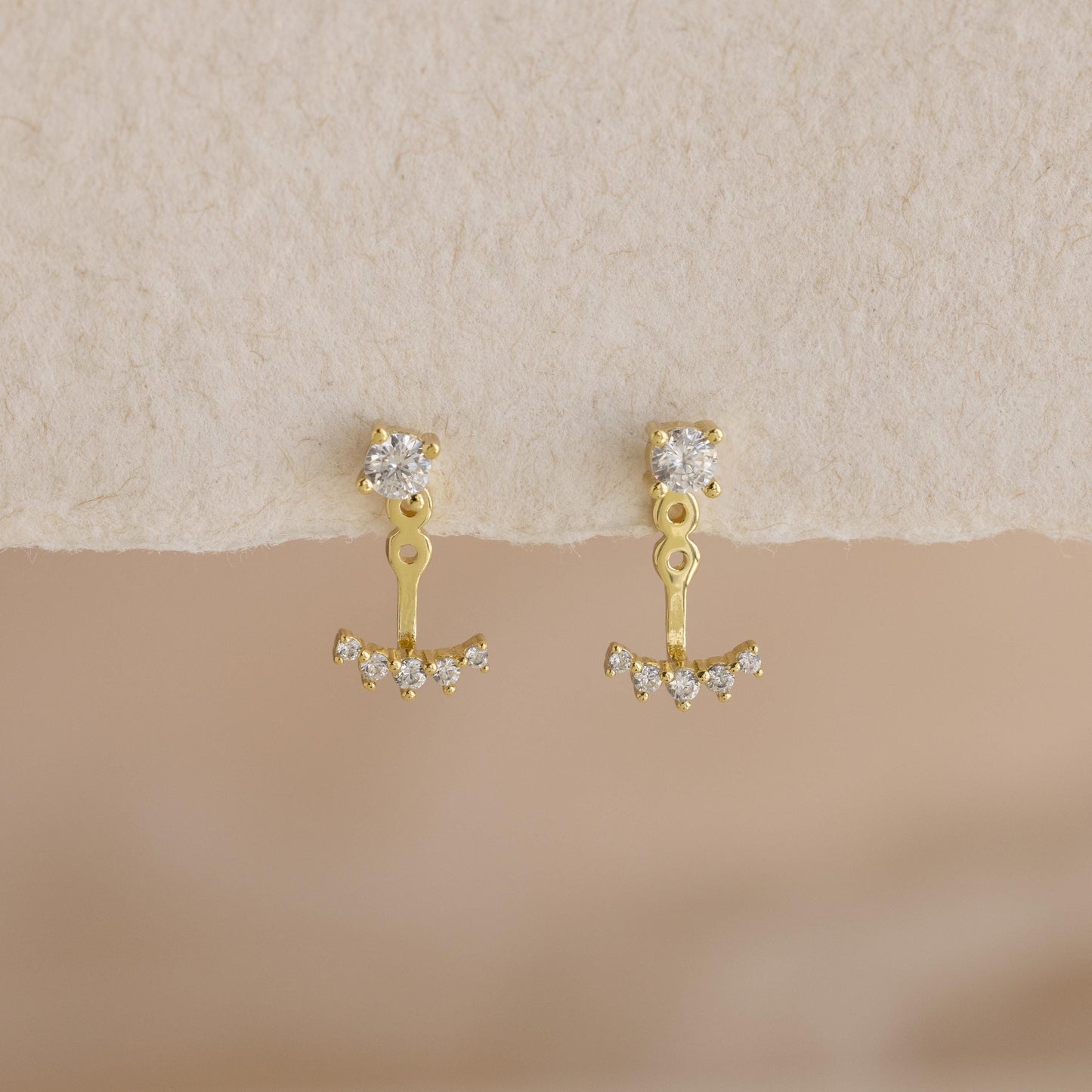Diamond Ear Jacket Earrings by Caitlyn Minimalist • Dainty Front Back Crystal Stud Earrings • Art Deco Jewelry • Maid of Honor Gift • ER551