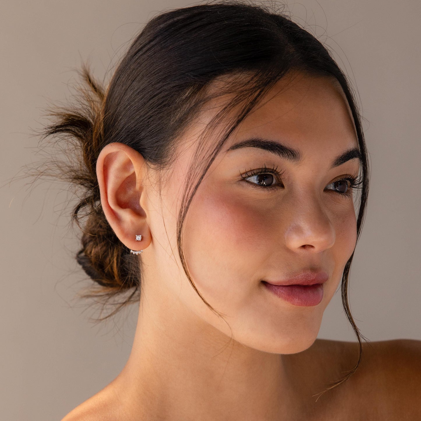 Diamond Ear Jacket Earrings by Caitlyn Minimalist • Dainty Front Back Crystal Stud Earrings • Art Deco Jewelry • Maid of Honor Gift • ER551