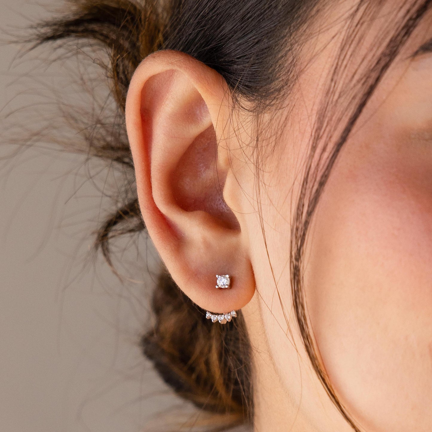 Diamond Ear Jacket Earrings by Caitlyn Minimalist • Dainty Front Back Crystal Stud Earrings • Art Deco Jewelry • Maid of Honor Gift • ER551