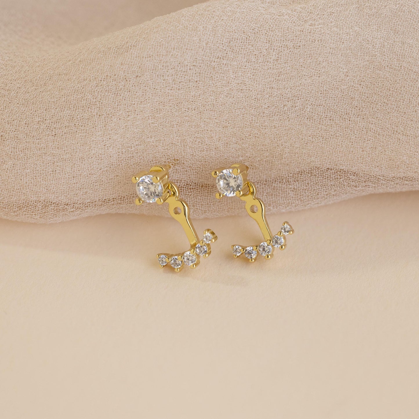 Diamond Ear Jacket Earrings by Caitlyn Minimalist • Dainty Front Back Crystal Stud Earrings • Art Deco Jewelry • Maid of Honor Gift • ER551
