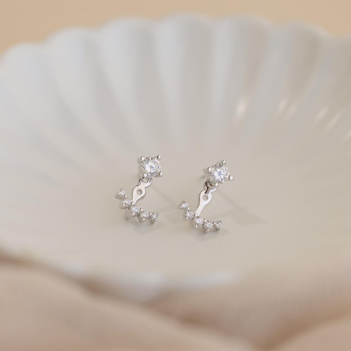 Diamond Ear Jacket Earrings by Caitlyn Minimalist • Dainty Front Back Crystal Stud Earrings • Art Deco Jewelry • Maid of Honor Gift • ER551