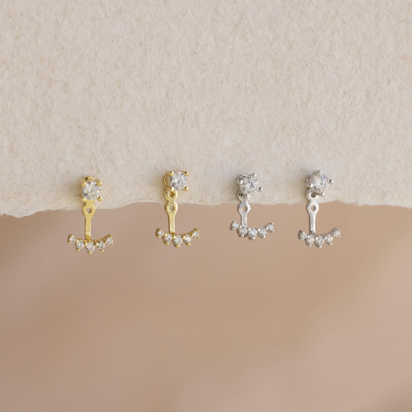Diamond Ear Jacket Earrings by Caitlyn Minimalist • Dainty Front Back Crystal Stud Earrings • Art Deco Jewelry • Maid of Honor Gift • ER551