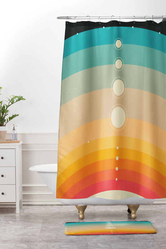 Jazzberry Blue THE SOLAR SYSTEM Shower Curtain And Mat