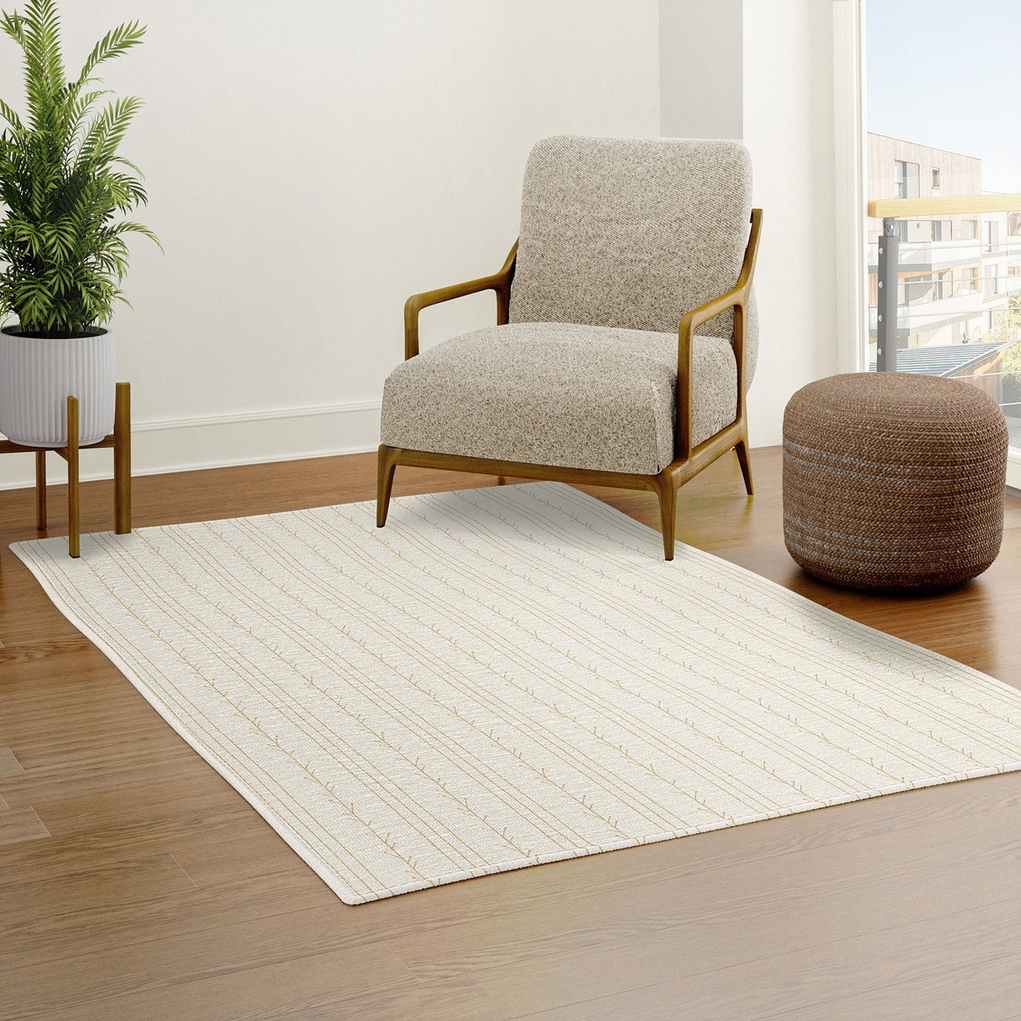 Little Arrow Design Co branch stripes cream Area Rug