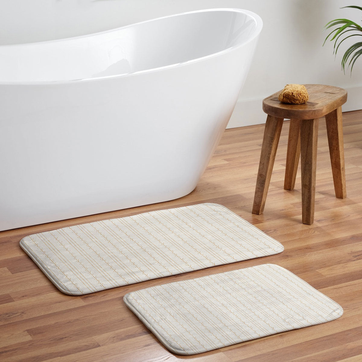 Little Arrow Design Co branch stripes cream Memory Foam Bath Mat