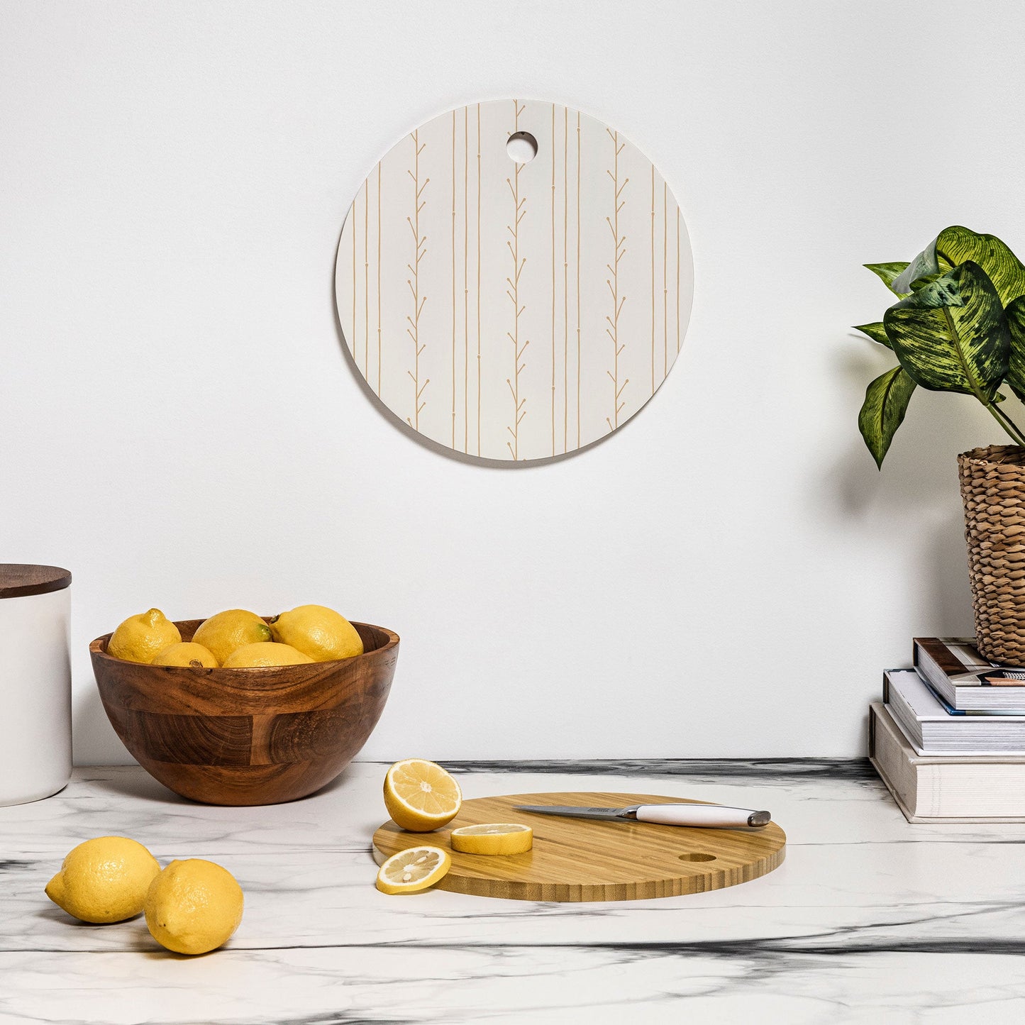 Little Arrow Design Co branch stripes cream Cutting Board Round