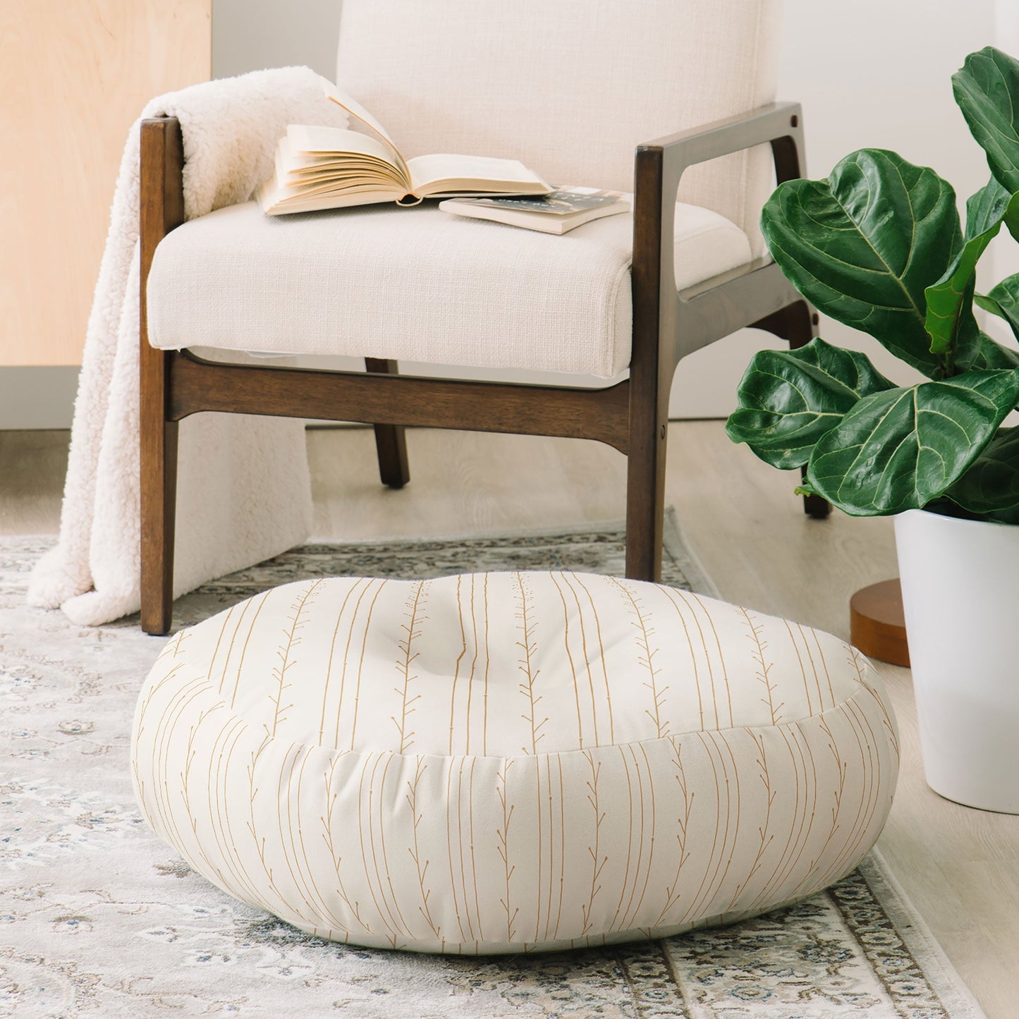 Little Arrow Design Co branch stripes cream Floor Pillow Round