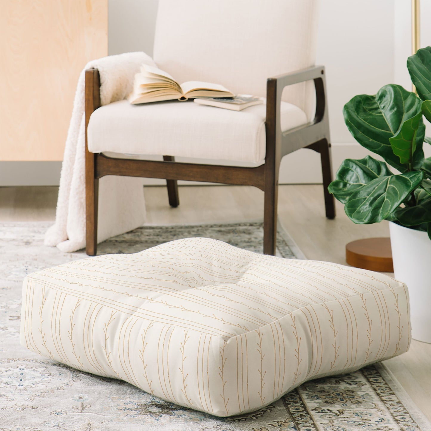 Little Arrow Design Co branch stripes cream Floor Pillow Square