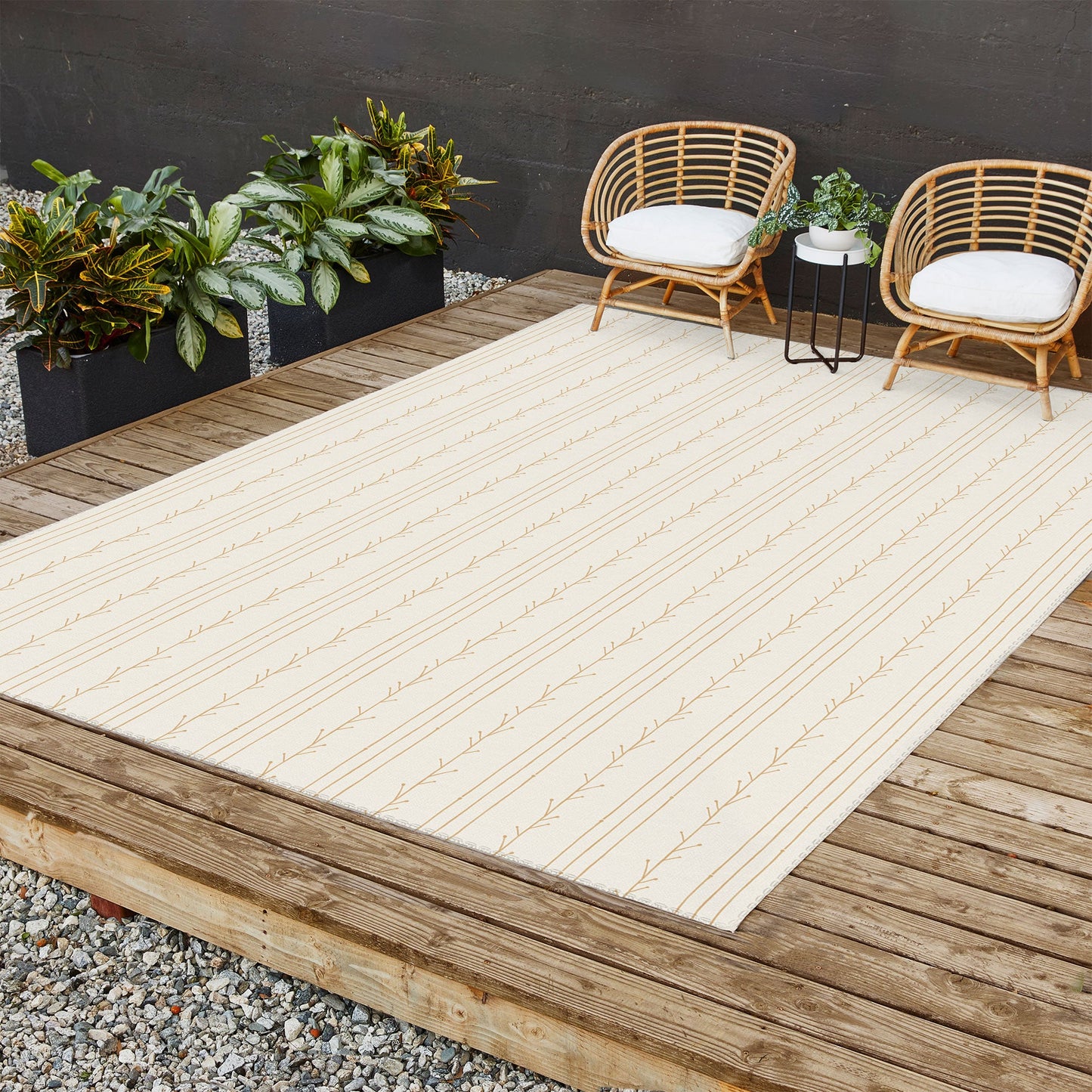 Little Arrow Design Co branch stripes cream Outdoor Rug