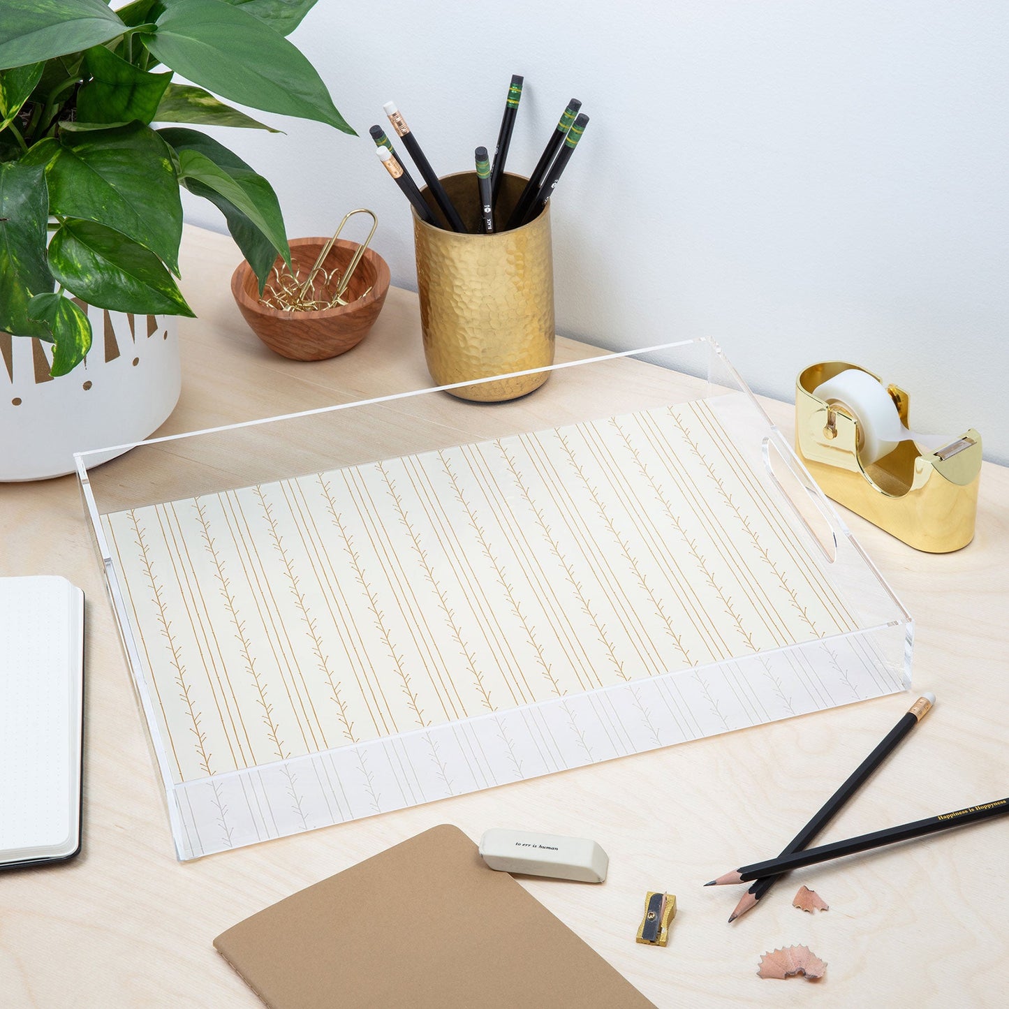 Little Arrow Design Co branch stripes cream Acrylic Tray