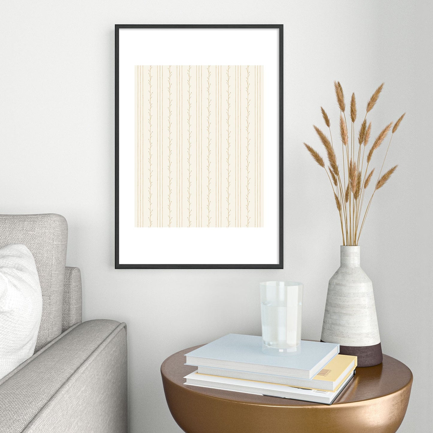 Little Arrow Design Co branch stripes cream Metal Framed Art Print