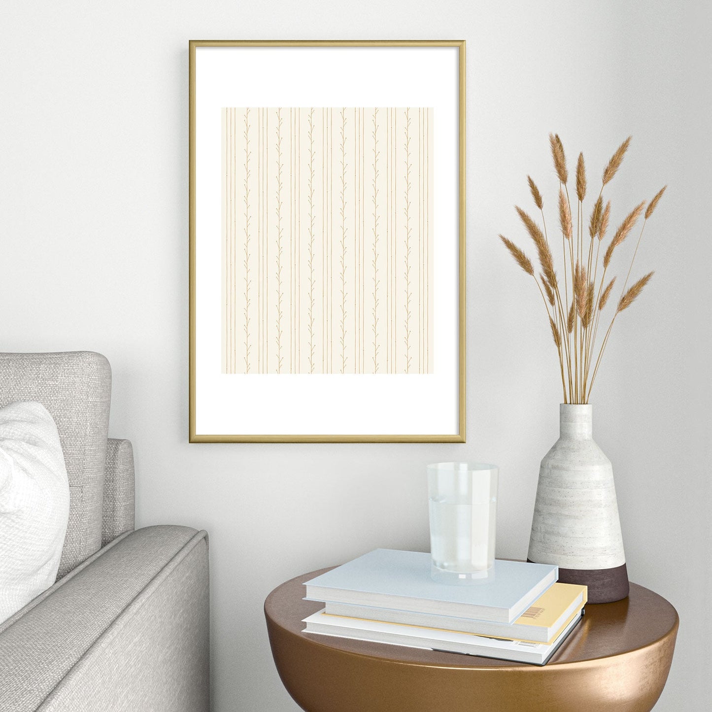 Little Arrow Design Co branch stripes cream Metal Framed Art Print