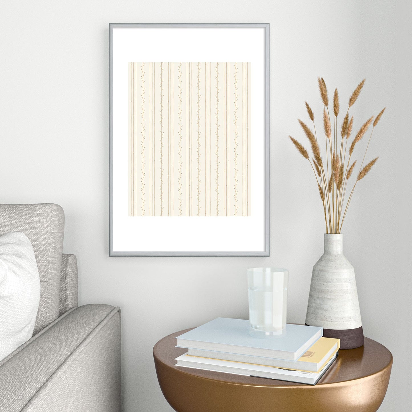 Little Arrow Design Co branch stripes cream Metal Framed Art Print