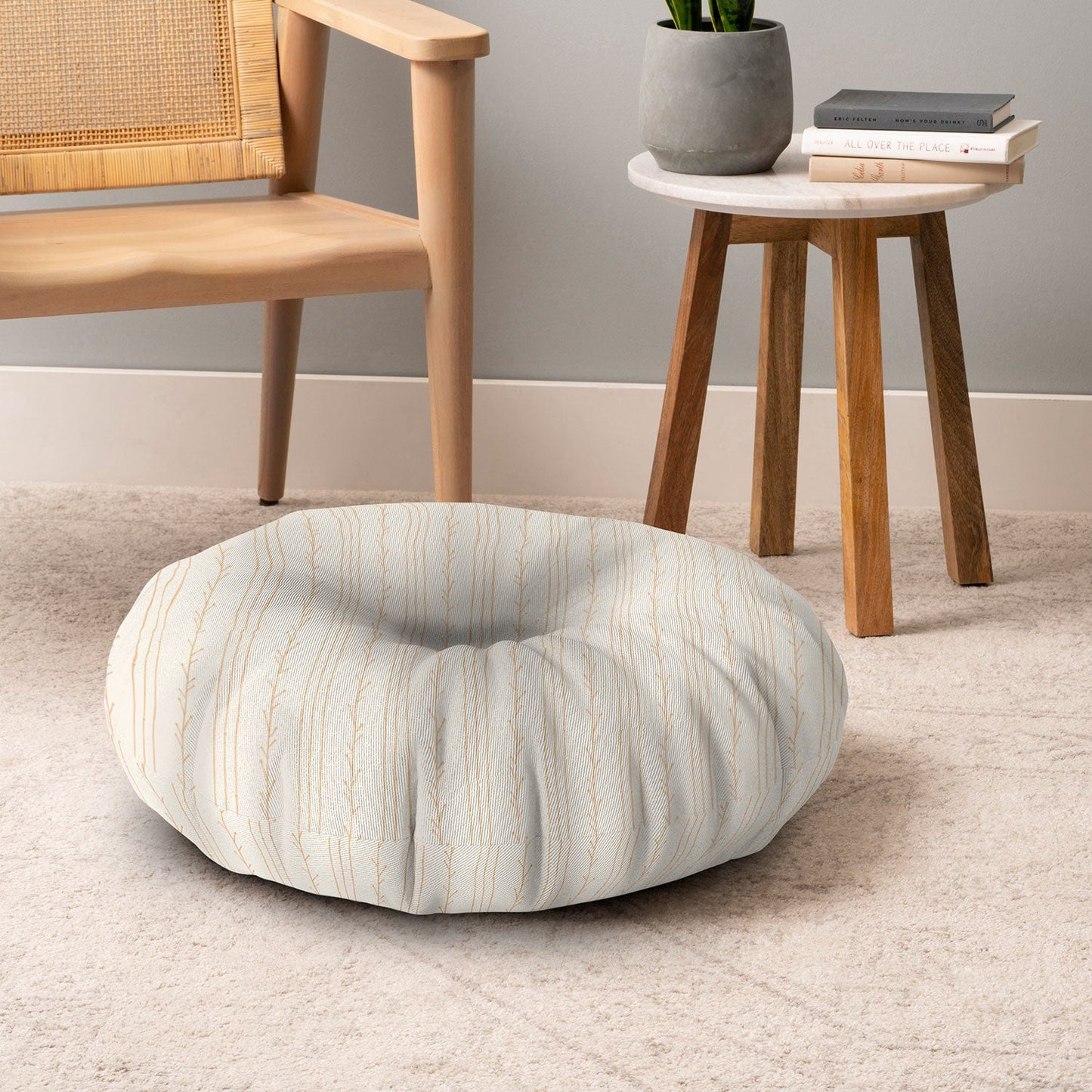 Little Arrow Design Co branch stripes cream Floor Pillow Round
