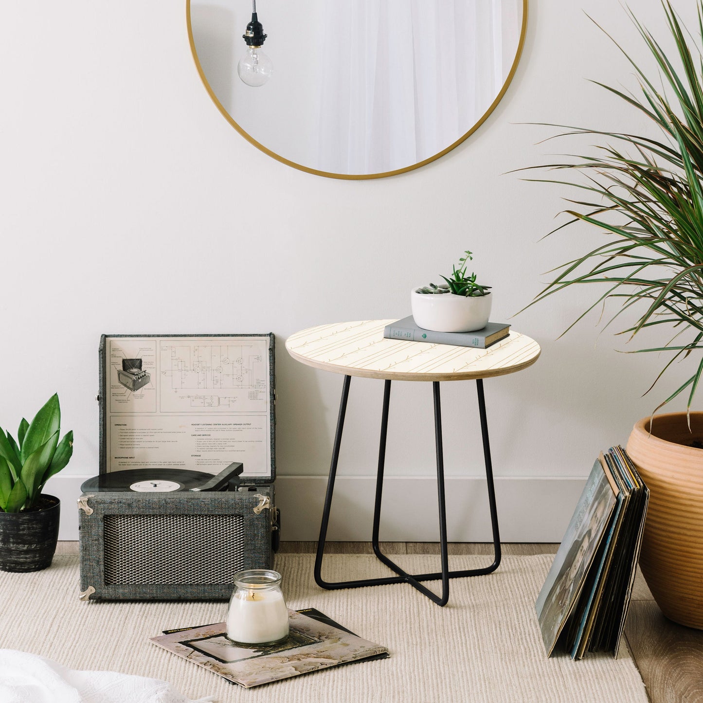 Little Arrow Design Co branch stripes cream Round Side Table