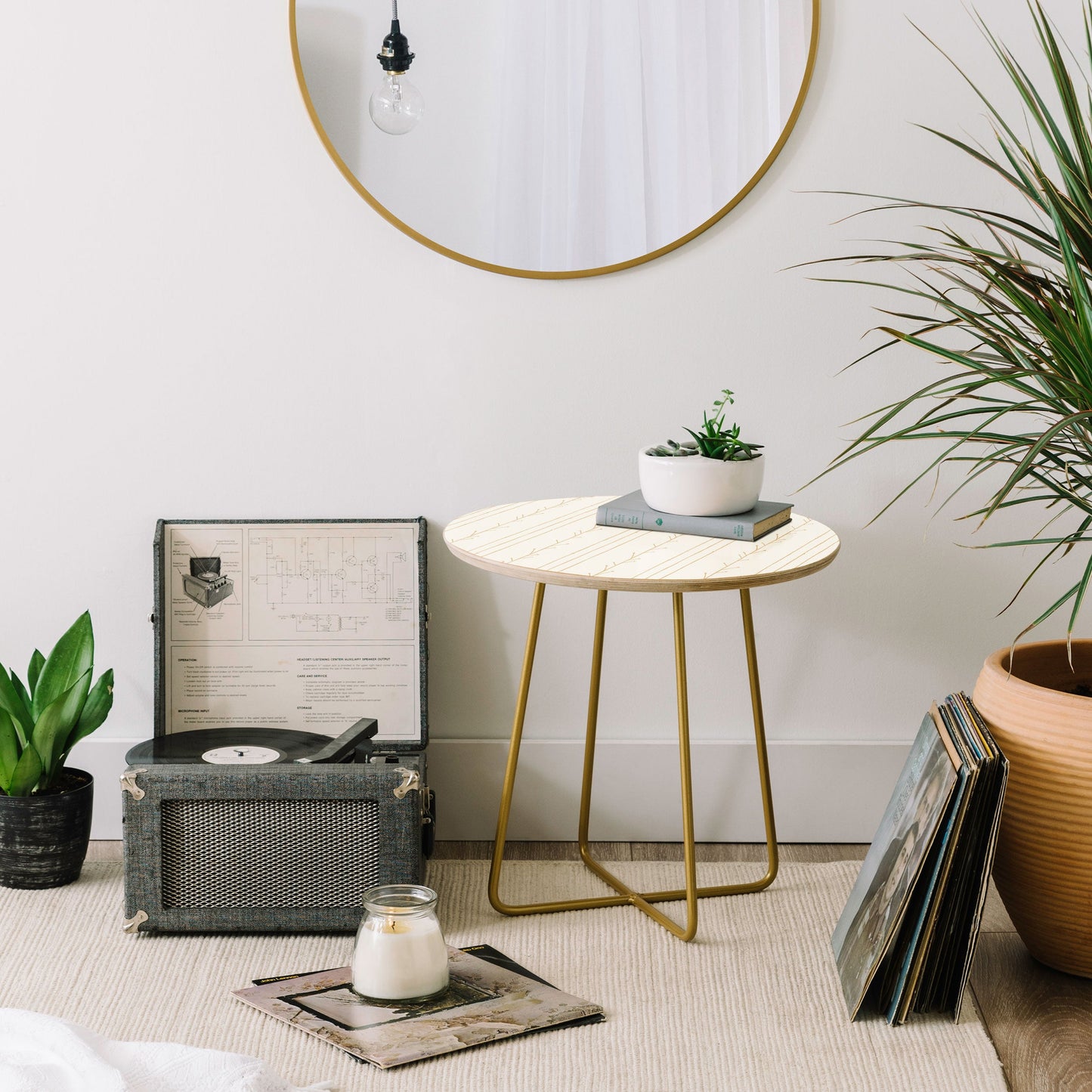 Little Arrow Design Co branch stripes cream Round Side Table