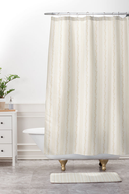 Little Arrow Design Co branch stripes cream Shower Curtain And Mat