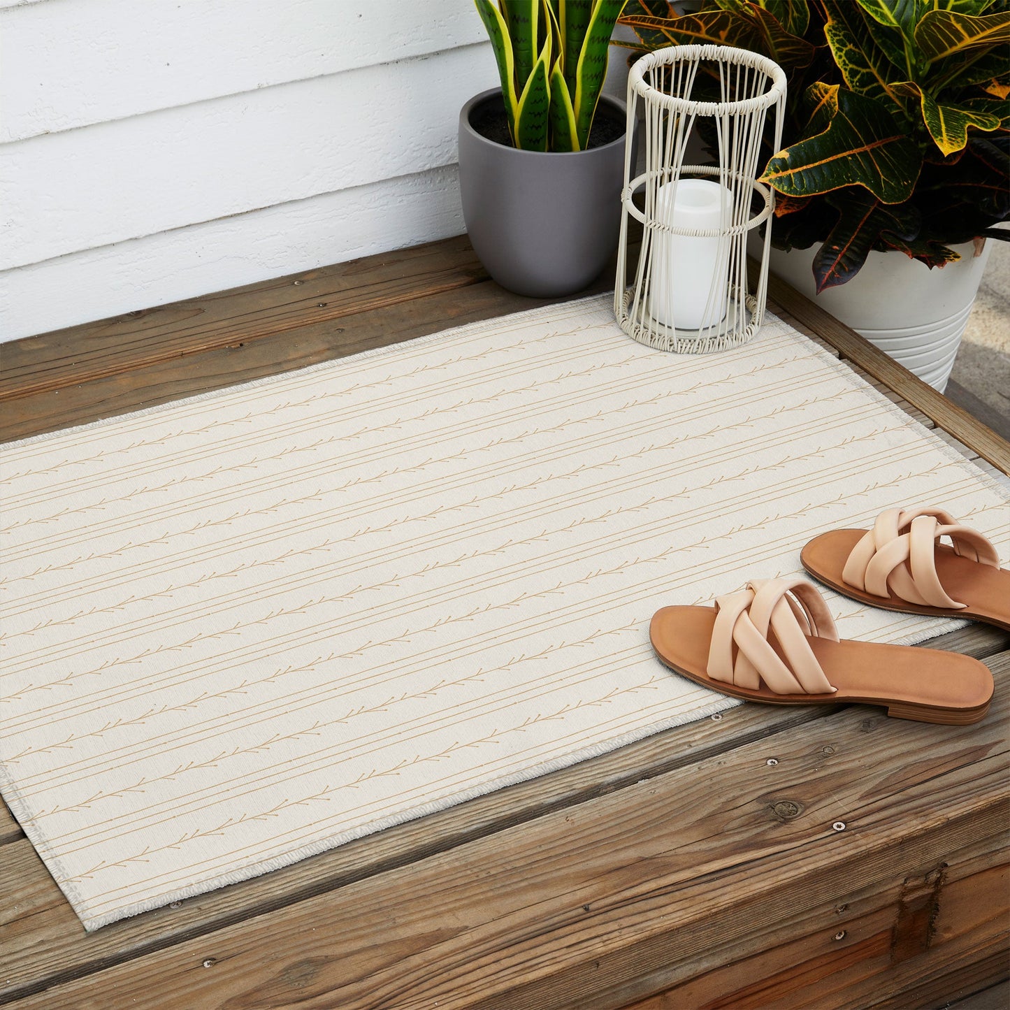 Little Arrow Design Co branch stripes cream Outdoor Rug