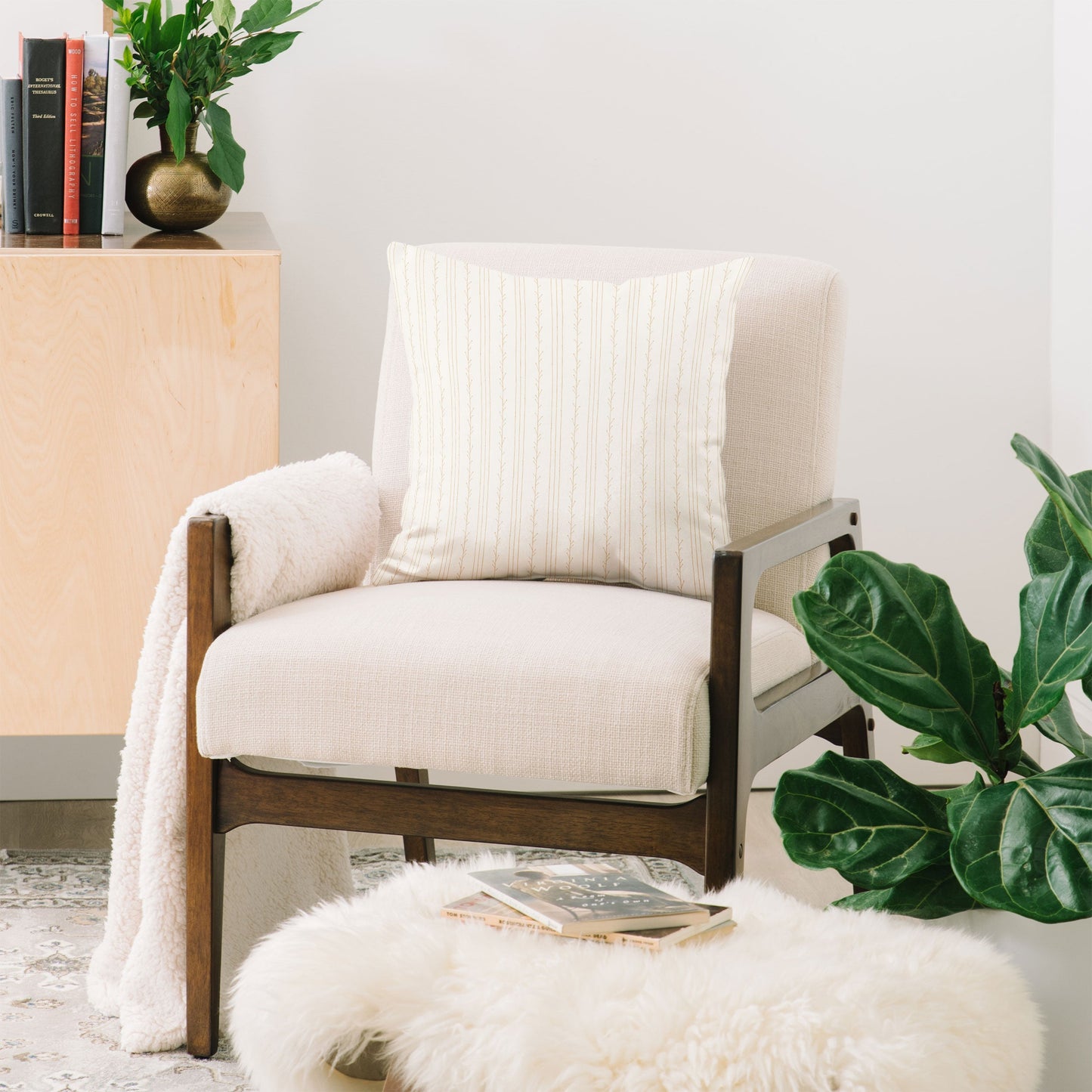 Little Arrow Design Co branch stripes cream Throw Pillow