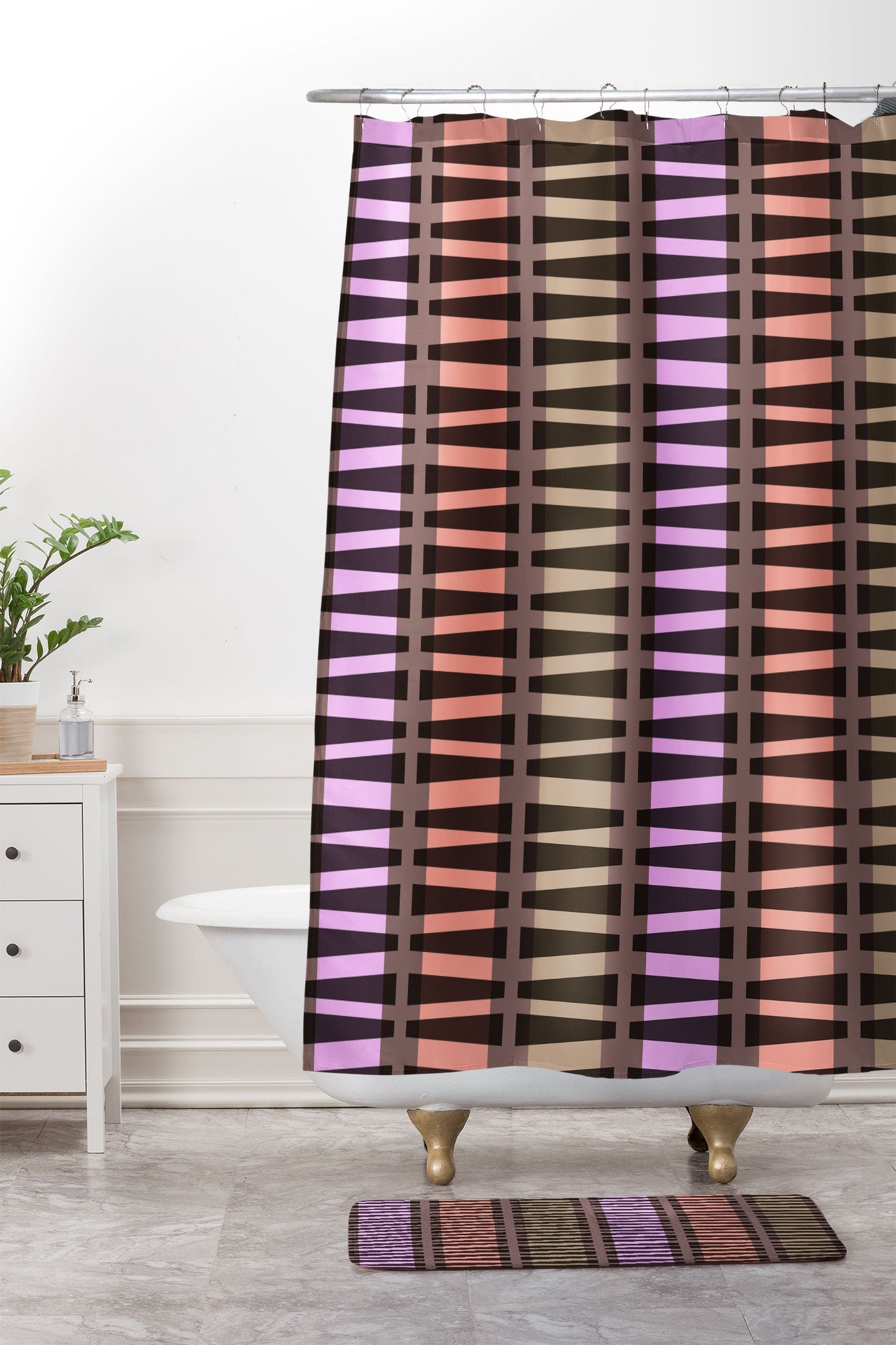 Mirimo Korath Striped Shower Curtain And Mat