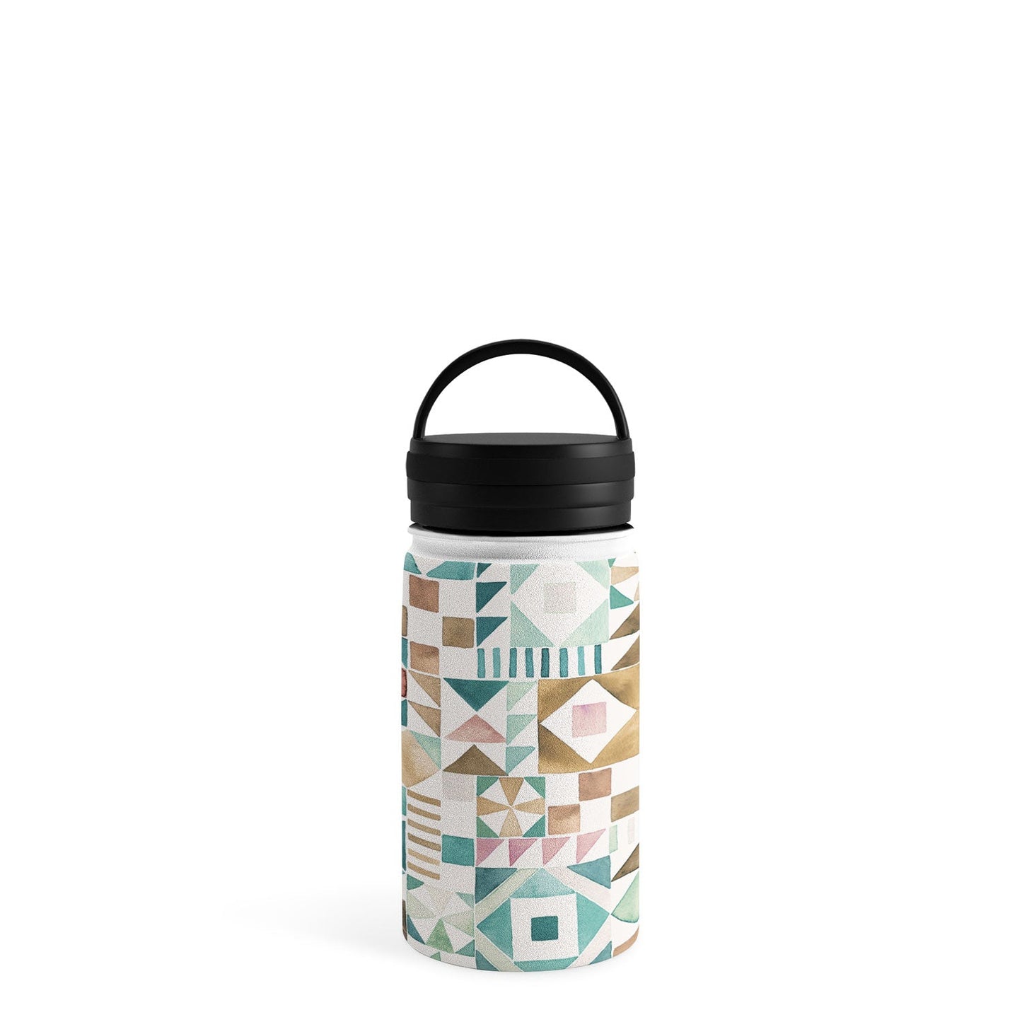 Ninola Design Charming Nostalgia Geometric Tiles Patchwork Aqua Pink Gold Water Bottle
