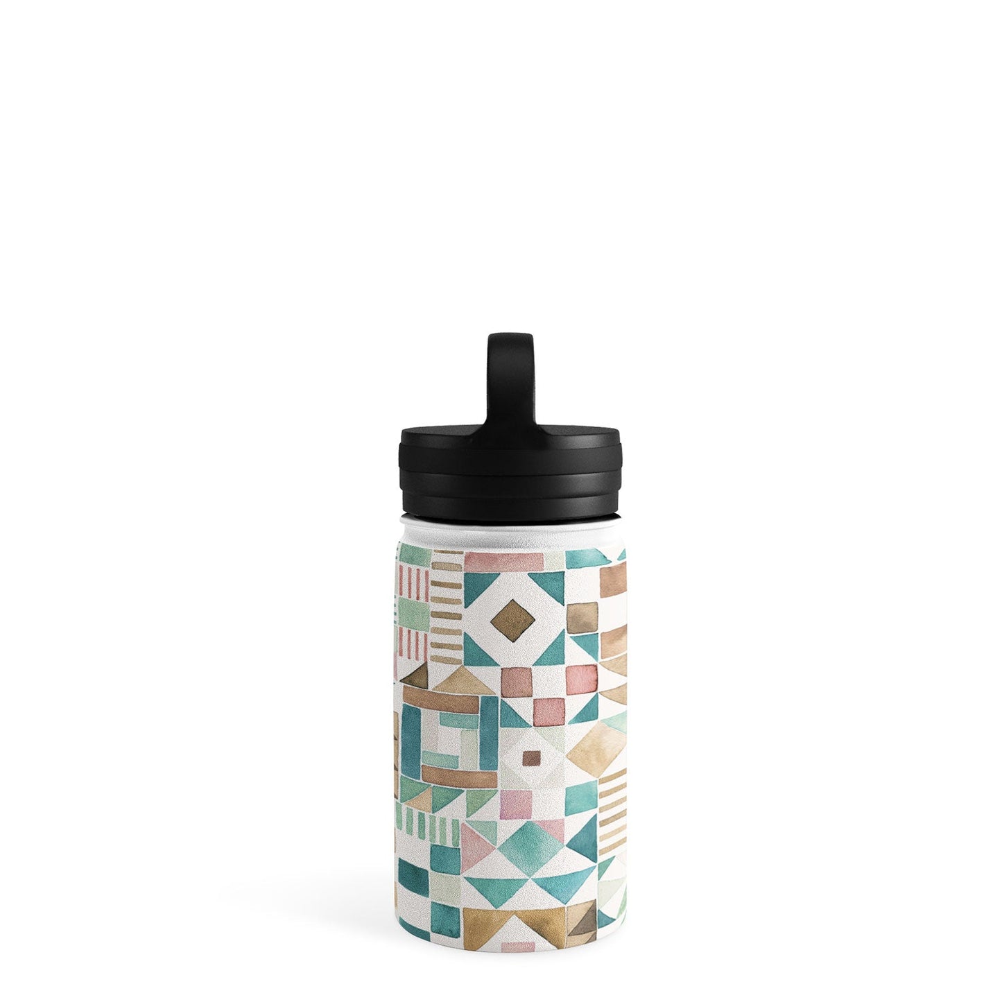Ninola Design Charming Nostalgia Geometric Tiles Patchwork Aqua Pink Gold Water Bottle