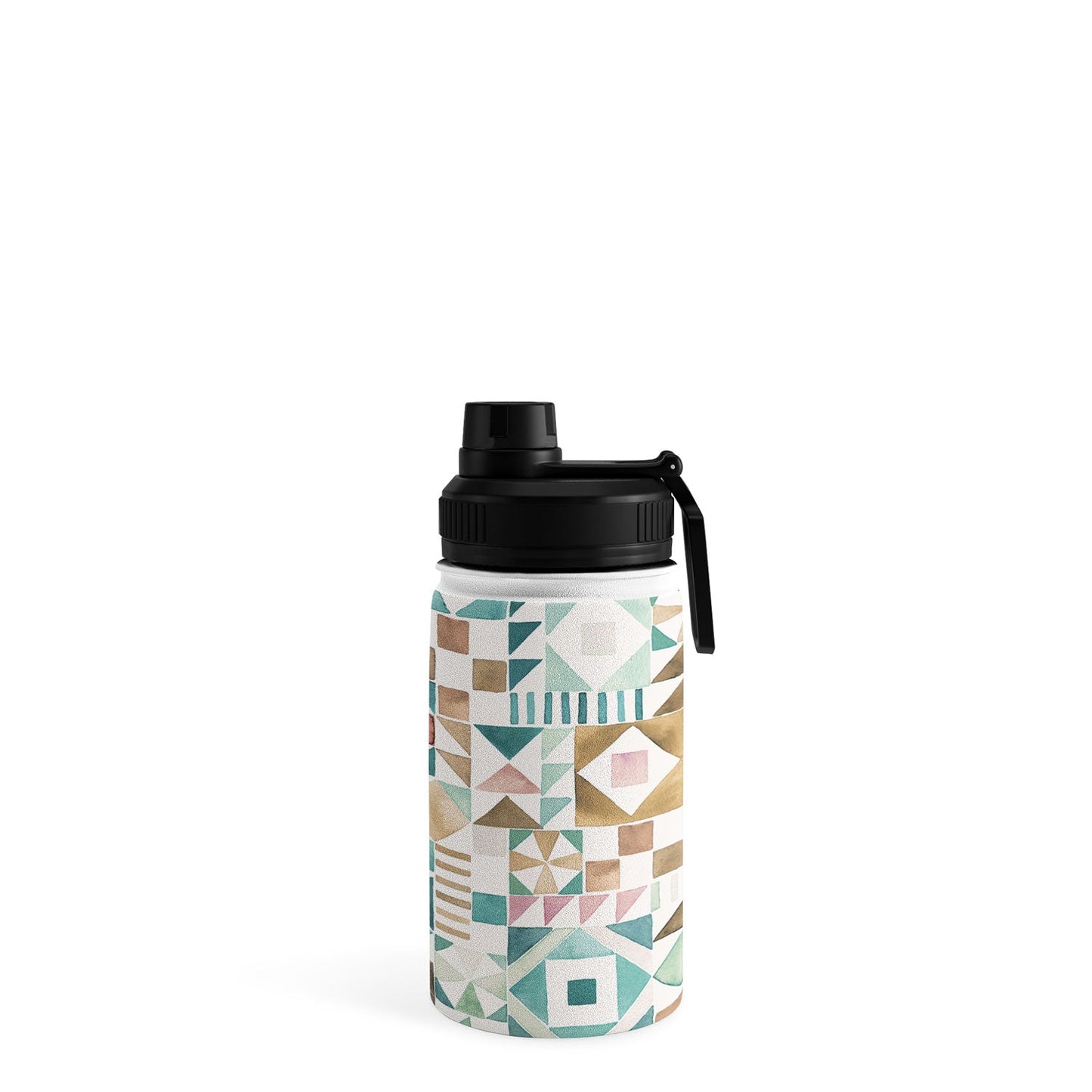 Ninola Design Charming Nostalgia Geometric Tiles Patchwork Aqua Pink Gold Water Bottle