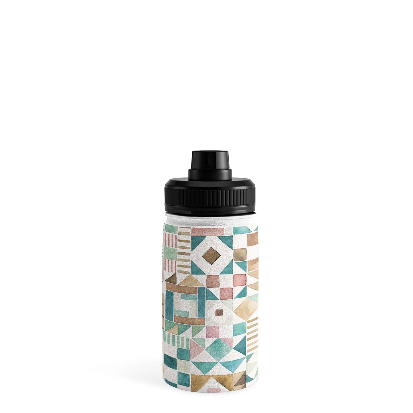 Ninola Design Charming Nostalgia Geometric Tiles Patchwork Aqua Pink Gold Water Bottle