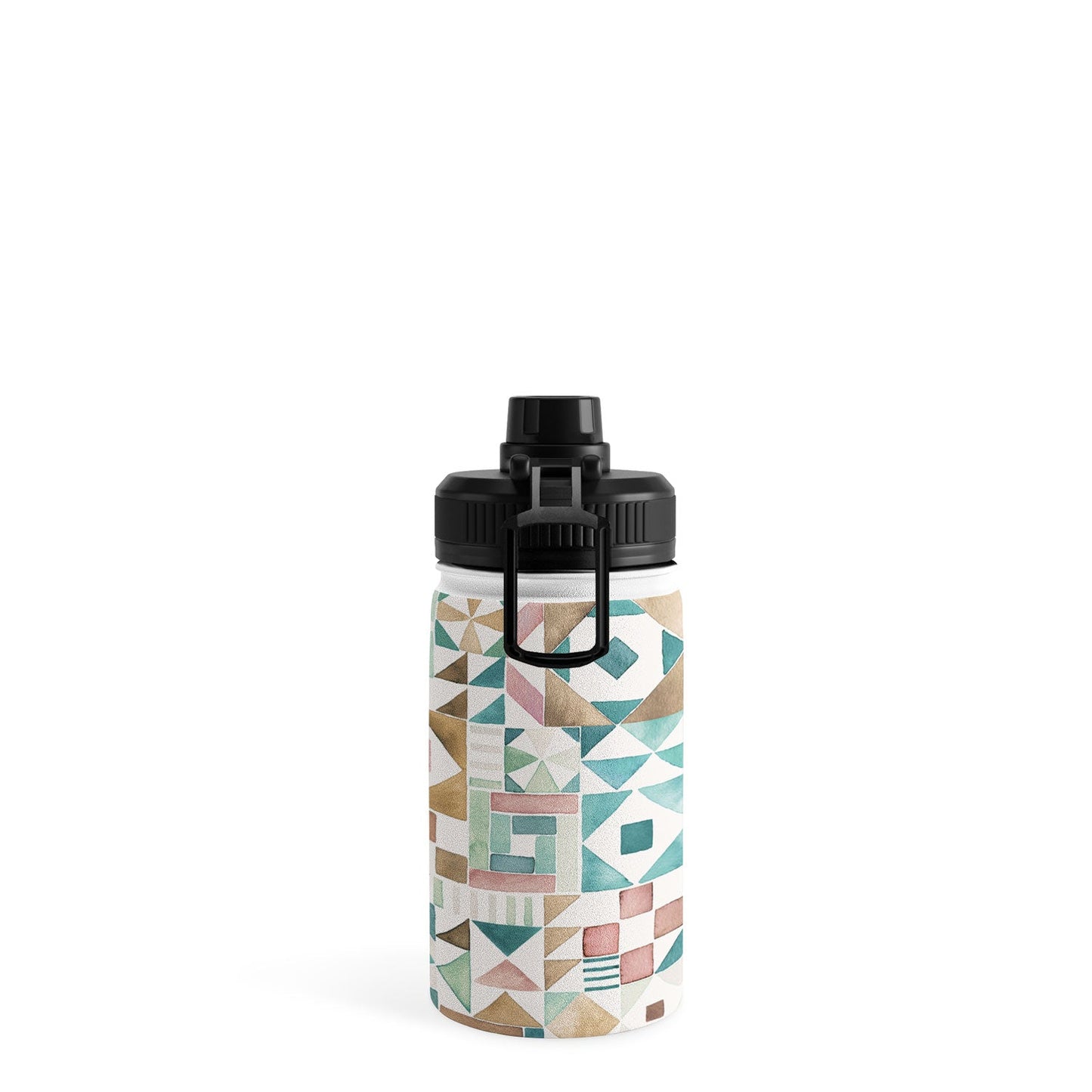 Ninola Design Charming Nostalgia Geometric Tiles Patchwork Aqua Pink Gold Water Bottle