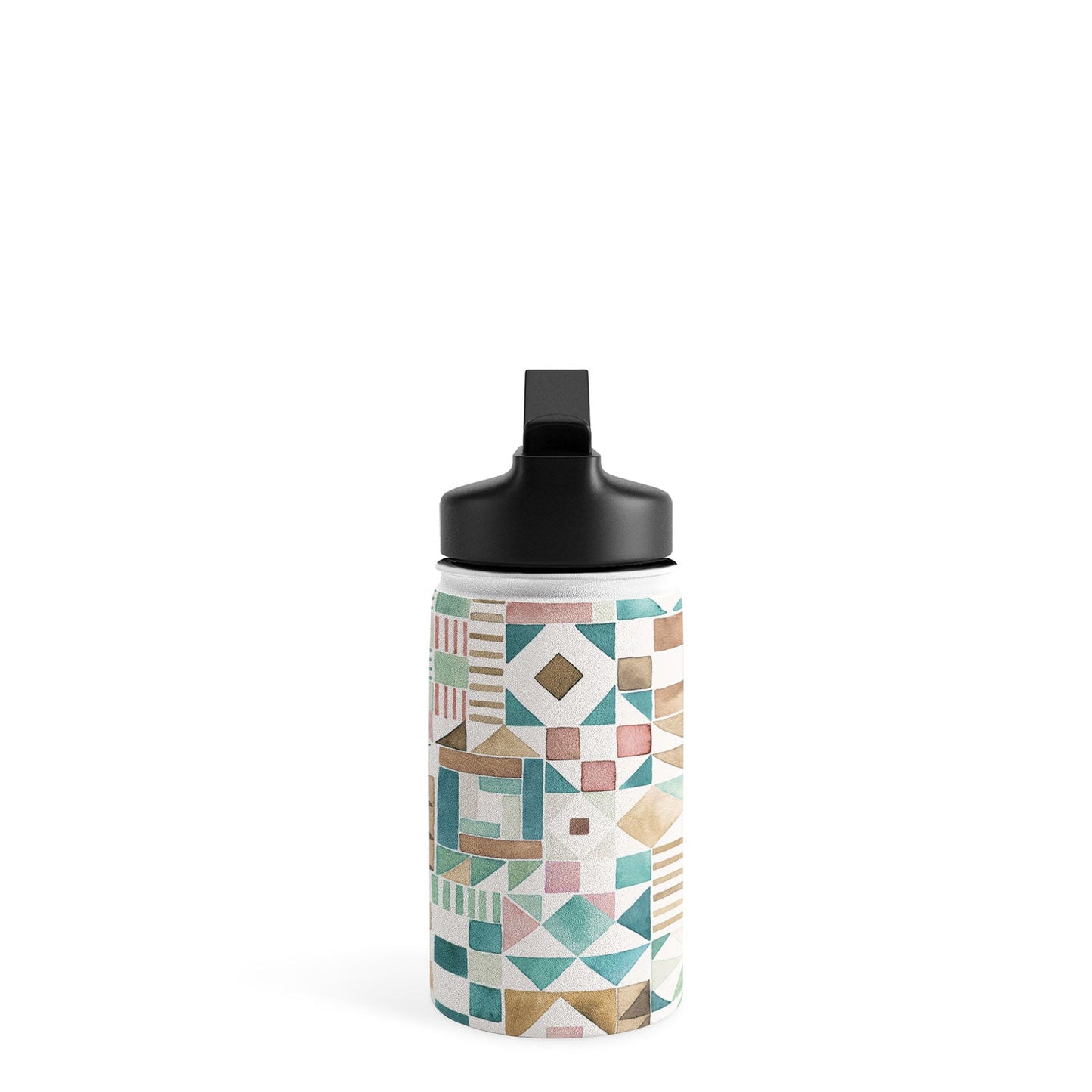 Ninola Design Charming Nostalgia Geometric Tiles Patchwork Aqua Pink Gold Water Bottle