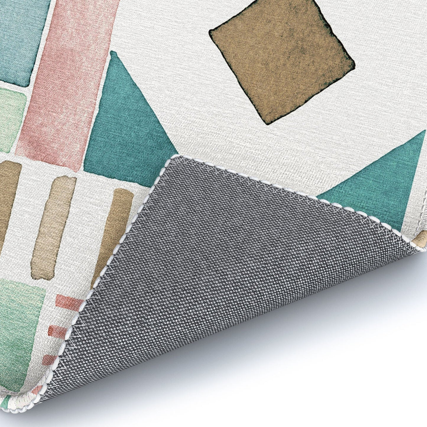 Ninola Design Charming Nostalgia Geometric Tiles Patchwork Aqua Pink Gold Area Rug