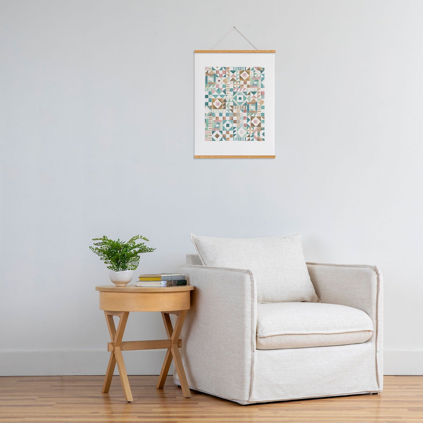 Ninola Design Charming Nostalgia Geometric Tiles Patchwork Aqua Pink Gold Art Print