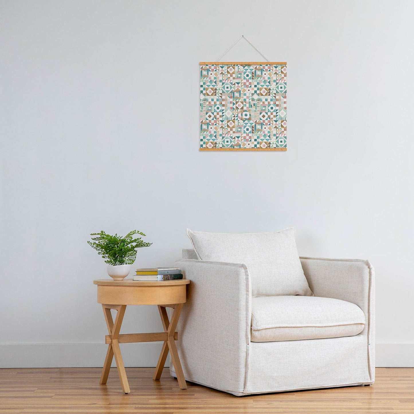 Ninola Design Charming Nostalgia Geometric Tiles Patchwork Aqua Pink Gold Art Print
