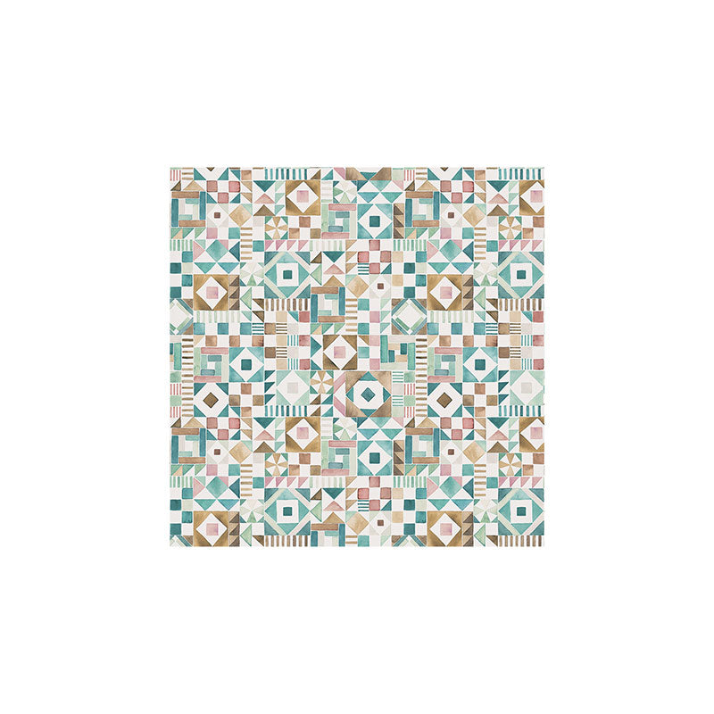 Ninola Design Charming Nostalgia Geometric Tiles Patchwork Aqua Pink Gold Art Print