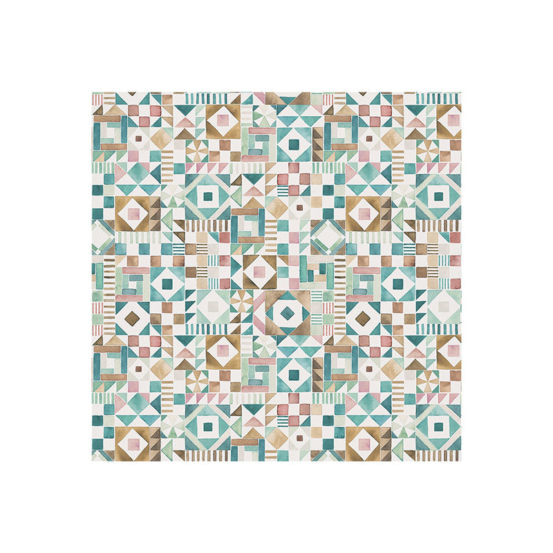 Ninola Design Charming Nostalgia Geometric Tiles Patchwork Aqua Pink Gold Art Print