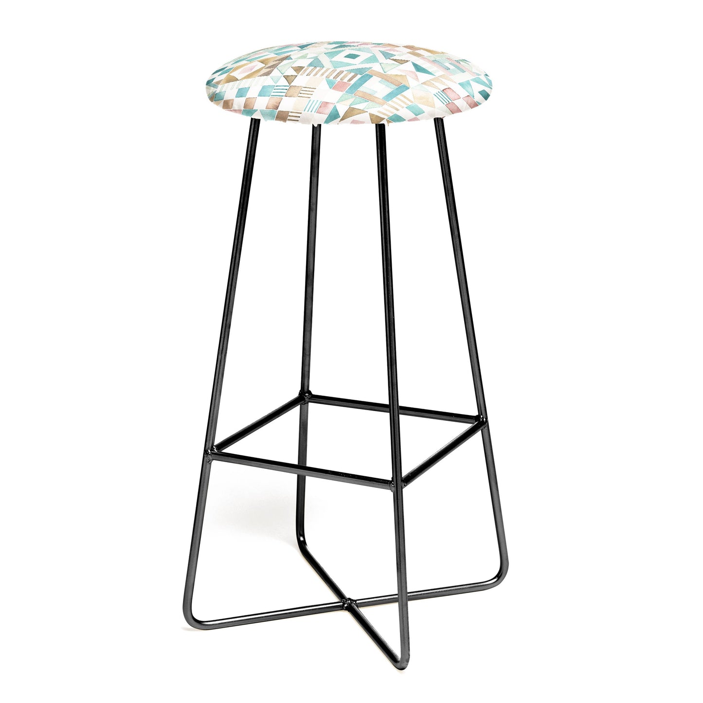 Ninola Design Charming Nostalgia Geometric Tiles Patchwork Aqua Pink Gold Bar Stool