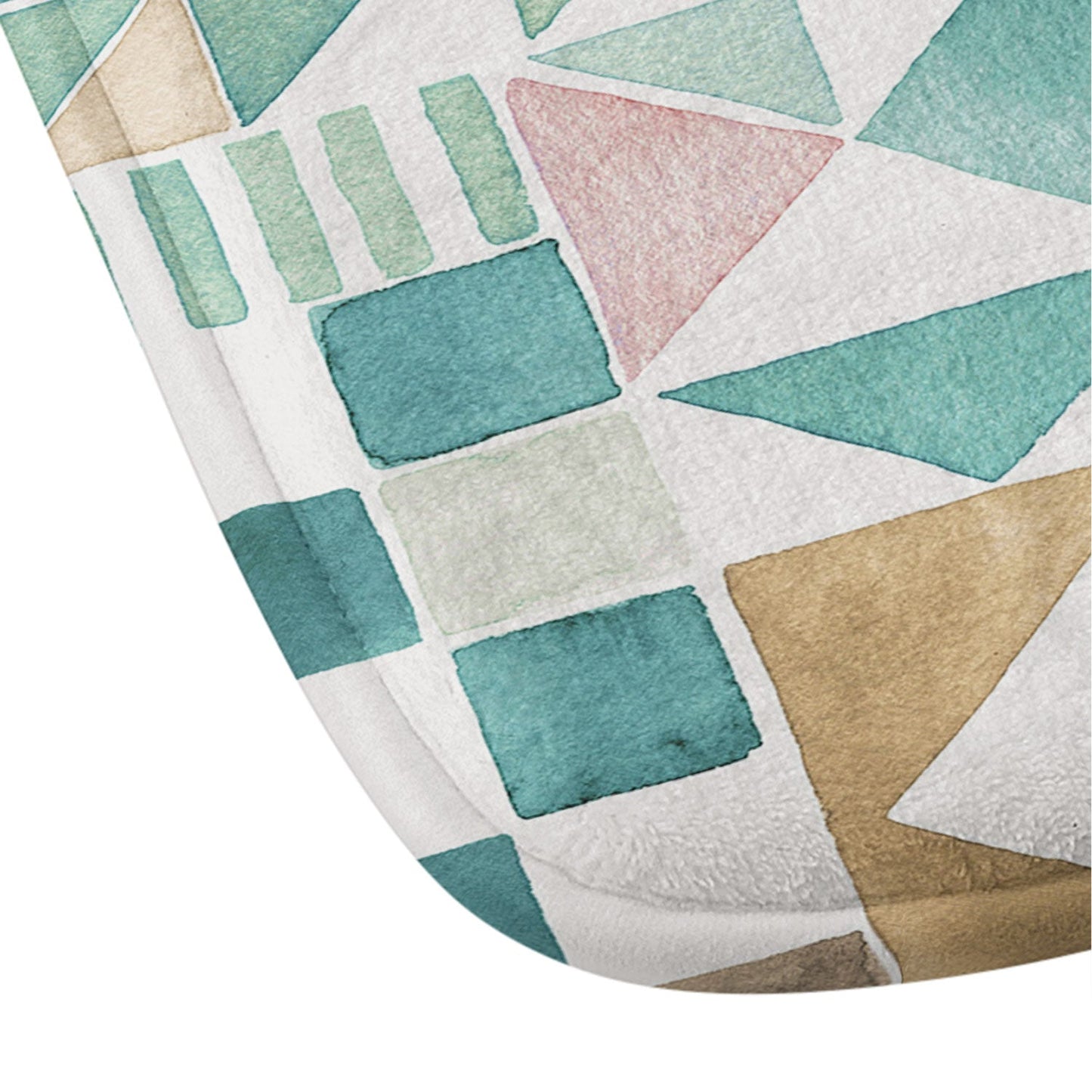 Ninola Design Charming Nostalgia Geometric Tiles Patchwork Aqua Pink Gold Memory Foam Bath Mat