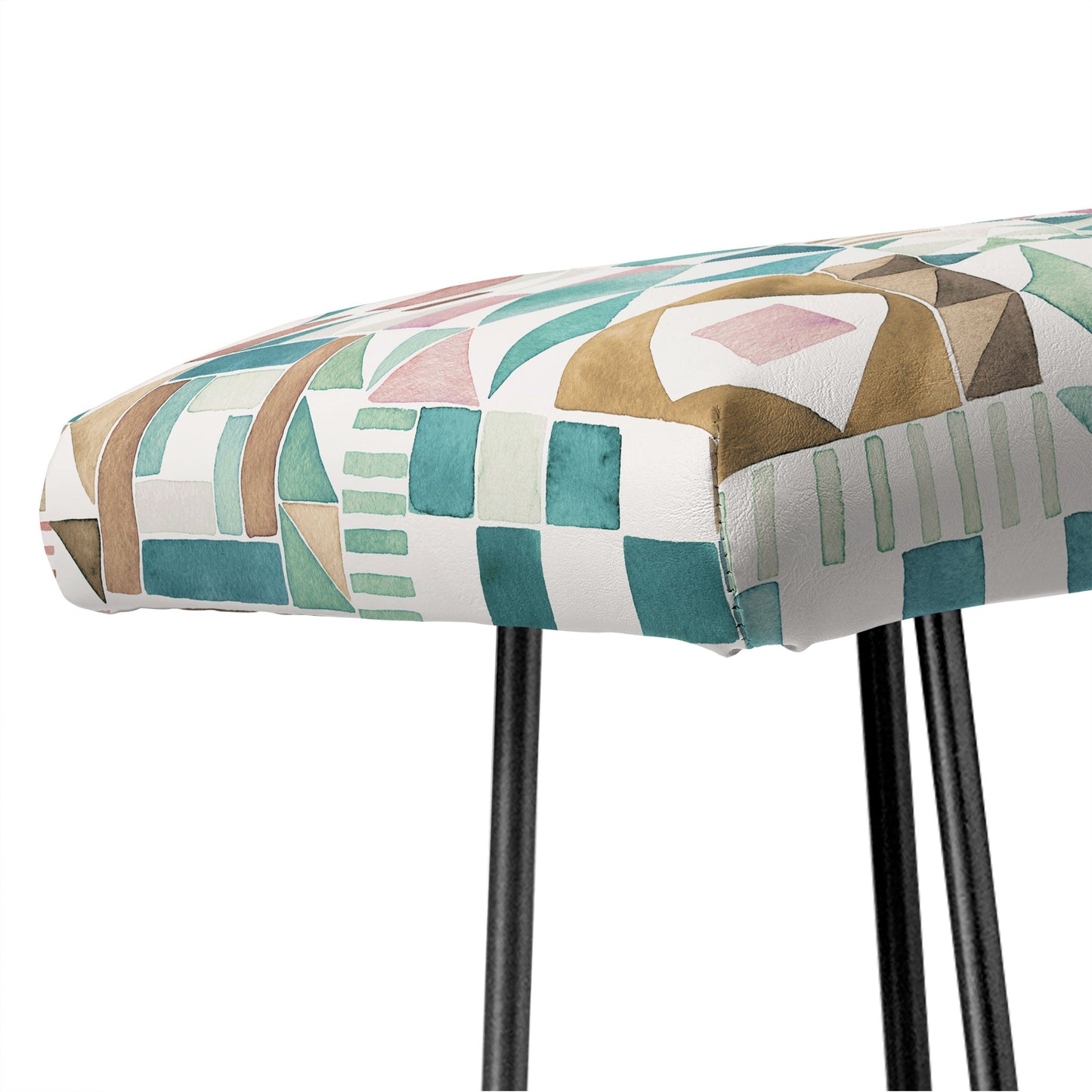 Ninola Design Charming Nostalgia Geometric Tiles Patchwork Aqua Pink Gold Bench