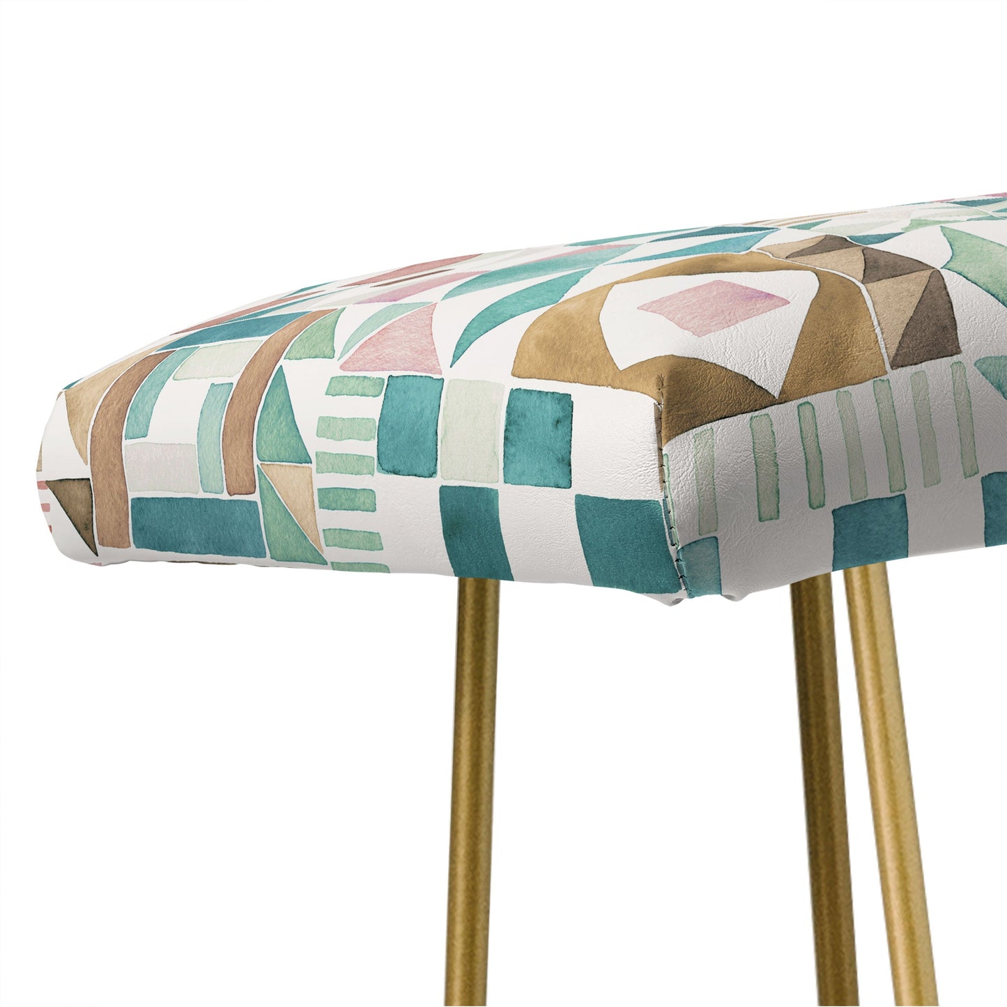 Ninola Design Charming Nostalgia Geometric Tiles Patchwork Aqua Pink Gold Bench
