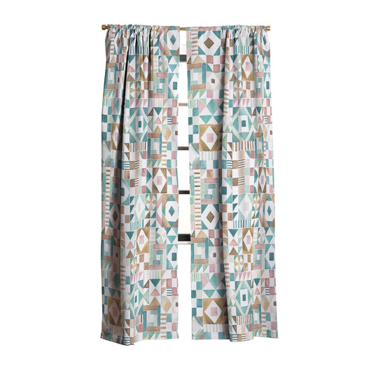 Ninola Design Charming Nostalgia Geometric Tiles Patchwork Aqua Pink Gold Blackout Non Repeat