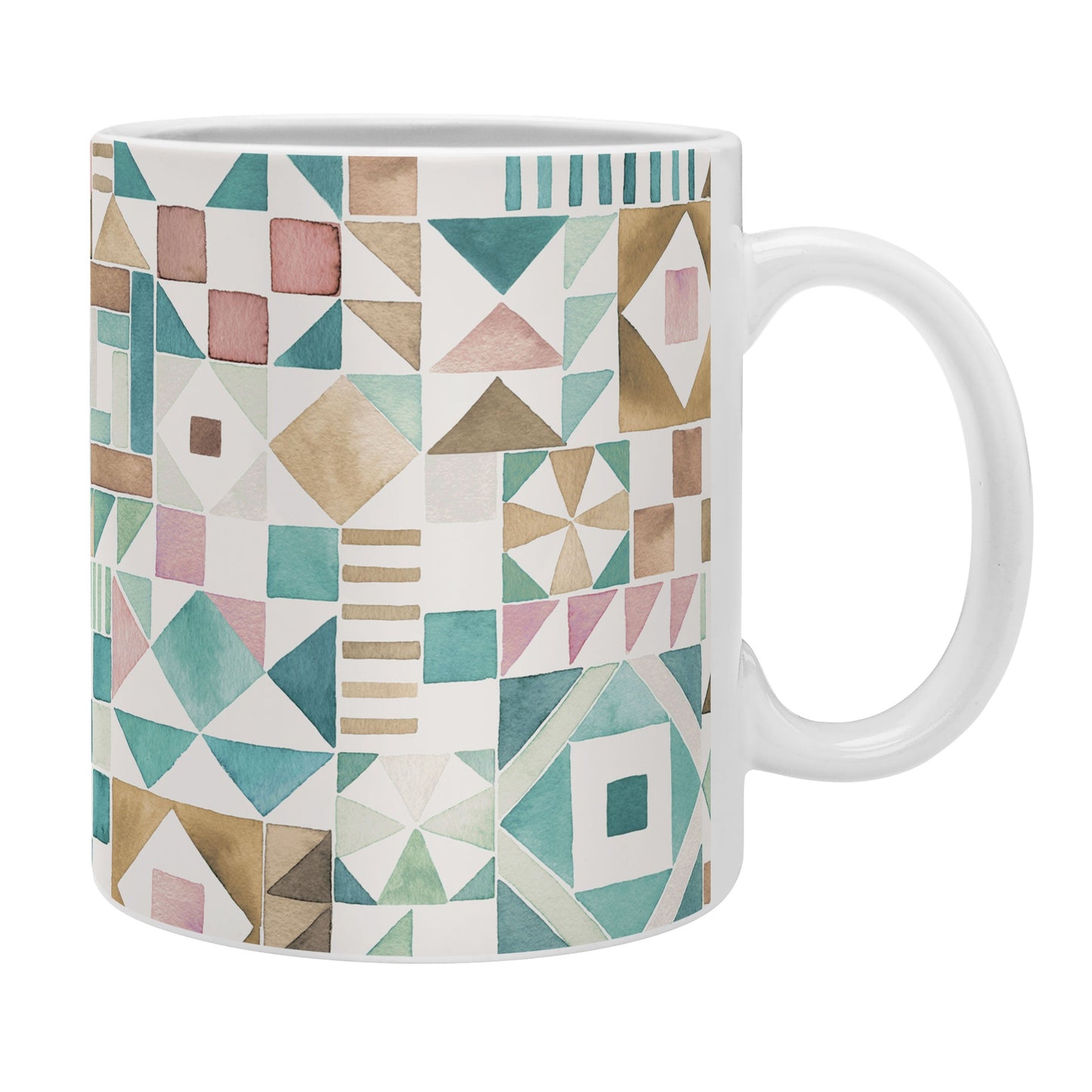 Ninola Design Charming Nostalgia Geometric Tiles Patchwork Aqua Pink Gold Coffee Mug