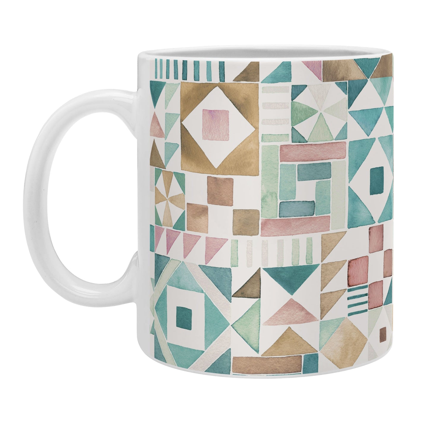 Ninola Design Charming Nostalgia Geometric Tiles Patchwork Aqua Pink Gold Coffee Mug