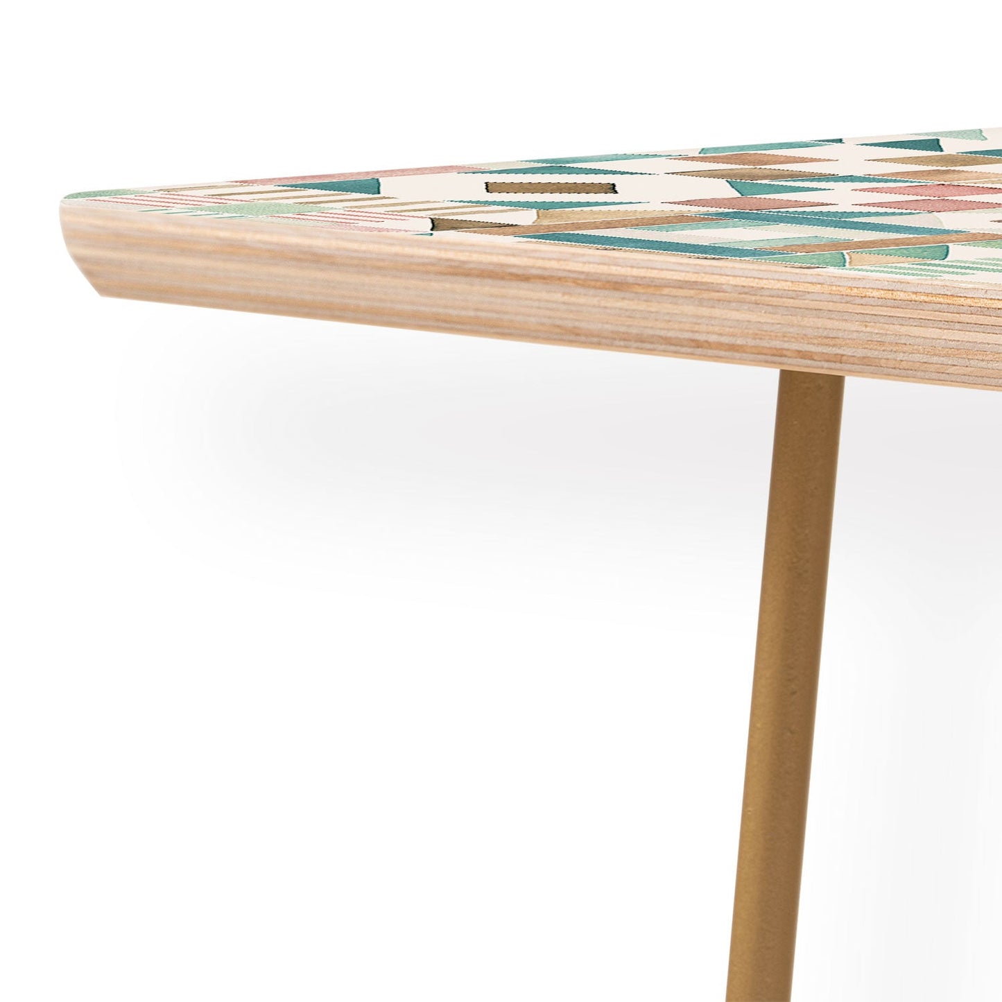 Ninola Design Charming Nostalgia Geometric Tiles Patchwork Aqua Pink Gold Coffee Table
